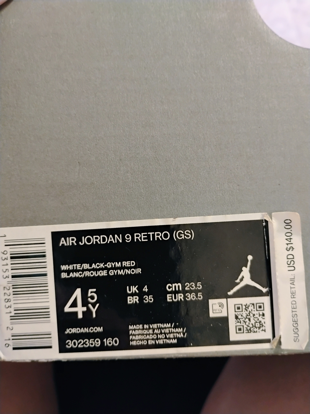 Jordan 9 Retro Kids Sneakers - White / Gym Red - Picture 2 of 7